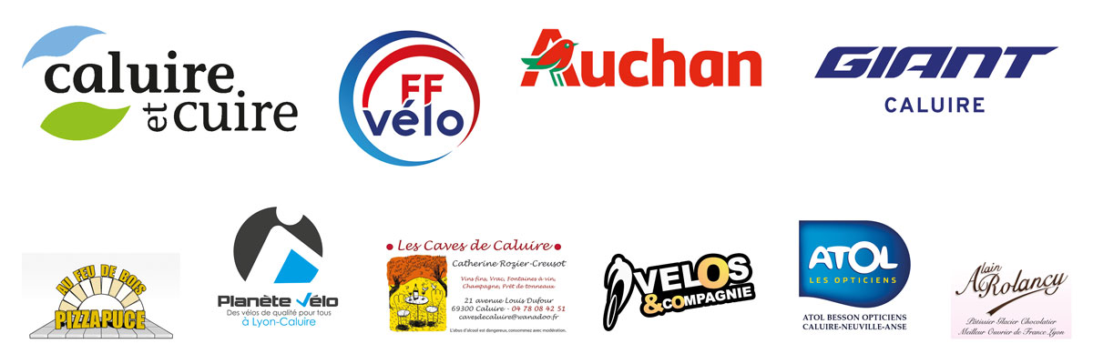 partenaires Castellane 2024 : Caluire et Cuire, FFvélo, Giant Caluire, Alain Rolancy, Au Feu de bois-Pizza Puce, Planète Vélo Caluire, Auchan Caluire, Vélos & Compagnie, Atol, Les caves de Caluire